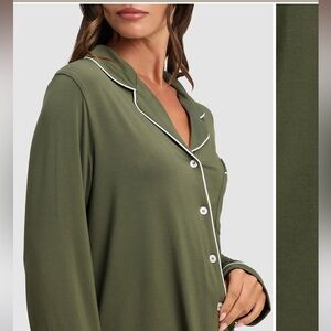 Cozy Earth Bamboo Pajama Top Olive Green Button Front Size Medium